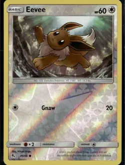 Eevee 49 Common Hidden Fates 49/68 Colorless Reverse Holo Pokemon Card - Image 1