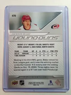2024-25 Upper Deck Series 2 - Young Guns Jackson Blake #470 (RC) - Image 2