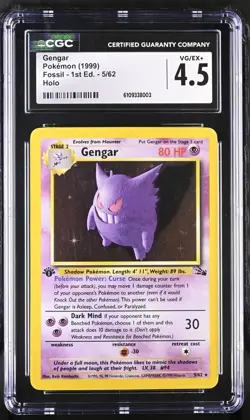 INCOMPLETE HOLO ERROR Gengar 1999 Fossil 1st Edition 5/62 Holo Pokemon Card - Image 1