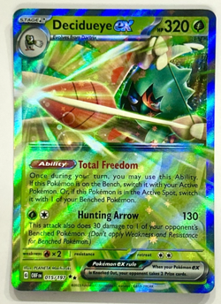 Pokemon TCG Decidueye EX Sv03: Obsidian Flames Holo Double Rare Card 015/197 - Image 1