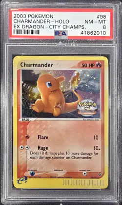 2003 POKEMON EX DRAGON CITY CHAMPS #98 CHARMANDER-HOLO PSA 8 - Image 1