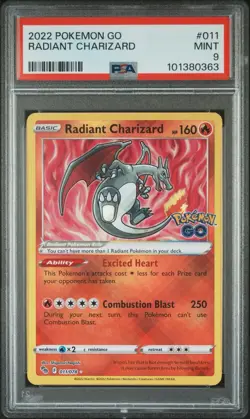 Pokemon TCG Radiant Charizard Pokemon GO 011/078 Holo Radiant Rare PSA 9 - Image 1