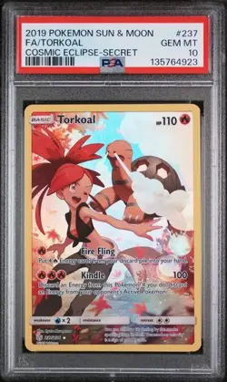 2019 POKEMON SUN & MOON COSMIC ECLIPSE SECRET #237 FULL ART/TORKOAL PSA 10 - Image 1