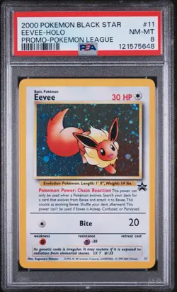 2000 POKEMON PROMO BLACK STAR #11 EEVEE-HOLO PROMO-POKEMON LEAGUE PSA 8 - Image 1