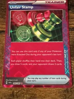 Pokemon TCG Unfair Stamp 165/167 Twilight Masquerade ACE SPEC Trainer Item NM - Image 1