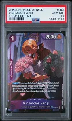 2025 One Piece OP12 EN Treasure Rare #063 Vinsmoke Sanji PSA 10 GEM MINT - Image 1