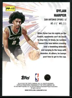 Dylan Harper 2025-26 Topps Power Players #PP-17 San Antonio Spurs - Image 2