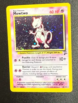 Pokemon Base 2 Set Mewtwo 10/102 Unlimited Holo Rare Card MP Vintage WOTC 10/102 - Image 2
