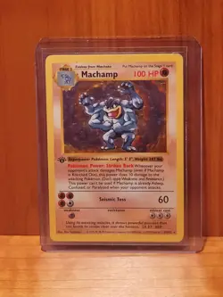 1st Edition Shadowless Machamp Base Set 8/102 Holo Pokemon Card 1999 - Image 1