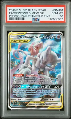 2019 POKEMON SM BLACK STAR PROMO #SM191 FULL ART/MEWTWO & MEW GX PSA 10 - Image 1