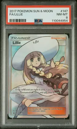 Lillie 147/149 Sun & Moon Base Set Full Art 2017 Trainer Card Pokemon TCG PSA 8 - Image 1