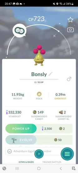 Pokemon Go (Stage 32) Shiny Bonsly ( 6 shinys) - Image 2