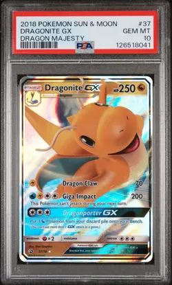 2018 POKEMON SUN & MOON DRAGON MAJESTY #37 DRAGONITE GX PSA 10 - Image 1