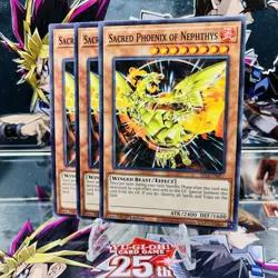 3x Yugioh Playset Sacred Phoenix of Nephthys SR14-EN017 Common 1st Ed Near Mint - Image 1