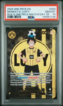 2025 ONE PIECE PROMOS BVB X ONE PIECE MATCH DAY 2025 #003 MONKEY D. LUFFY PSA 10 - Image 1