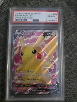 2020 Pokemon SWSH Full Art Pikachu V PSA 10 Gem Mint Vivid Voltage 170/185 Card - Image 1