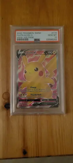 2020 Pokemon SWSH Full Art Pikachu V PSA 10 Gem Mint Vivid Voltage 170/185 Card✅ - Image 1