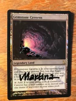 Magic the Gathering MTG foil Gemstone Caverns Time Spiral altered & signed LP - Image 1