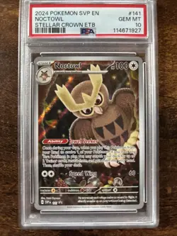 2024 Pokemon Center SVP Noctowl #141 PSA 10 Gem Mint – ETB Promo Holo - Image 1