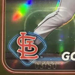 2024 Topps Chrome True Gold Refractor /50 Nolan Gorman #97 St. Louis Cardinals - Image 3