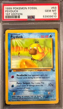 Pokemon Psyduck Fossil 1st Edition #53 PSA 10 Gem Mint - Image 1