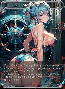 Mana Vault Blue Hair Anime Waifu Style Card For EDH and Playtest - Image 1