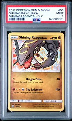 Shining Rayquaza Pokemon Sun & Moon Shining Legends 56 NM PSA 9 - Image 1