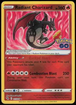 Radiant Charizard Radiant Rare Pokemon GO 011/078 NM - Image 1
