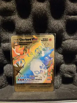 Gold Rainbow Metal Pokemon Card Charizard VMAX 074/073 - Image 1