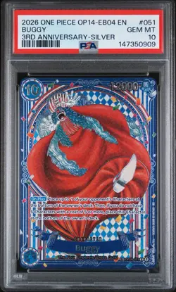 2026 ONE PIECE OP14-EB04-THE AZURE SEA'S SEVEN 3RD ANV-SILVER #051 BUGGY PSA 10 - Image 1