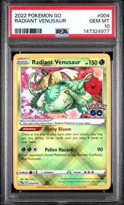 PSA 10 GEM MINT Radiant Venusaur Pokemon GO 2022 Holo Rare 004/078 - Image 1