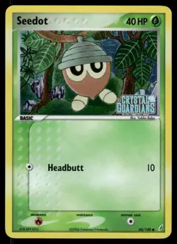 Pokemon Cards Seedot 60/100 Reverse Holo STAMPED Crystal Guardians Common NM - Image 1