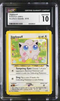 CGC 10 GEM MINT Jigglypuff 2001 Southern Islands 8/18 Pokemon Card psa - Image 1