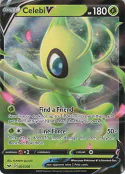 Celebi V 001/202 Ultra Rare Holo SWSH01: Sword & Shield Base Set NM Pokemon - Image 1