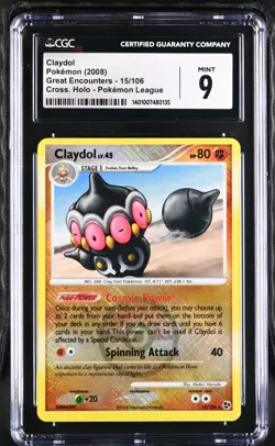 CGC 9 Claydol 15/106 Crosshatch Holo Pokemon League 2008 Great Encounters - Image 1