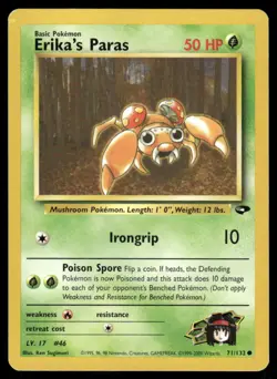 Pokemon Cards Erika's Paras 71/132 Unlimited Gym Challenge WOTC Common LP - Image 1
