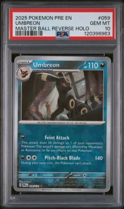 2025 POKEMON PRE EN-PRISMATIC EVOLUTIONS MASTER BALL REVERSE HOLO UMBREON PSA 10 - Image 1