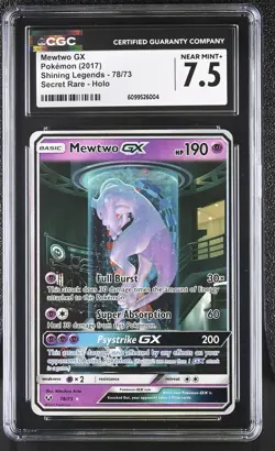 CGC 7.5 Mewtwo GX 78/73 Shining Legends Secret Rare Holo Pokemon Card - Image 1