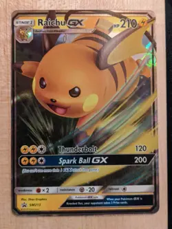 Pokemon TCG "Raichu GX"- SM Black Star Promo SM213 Holo Promo, NM - Image 1
