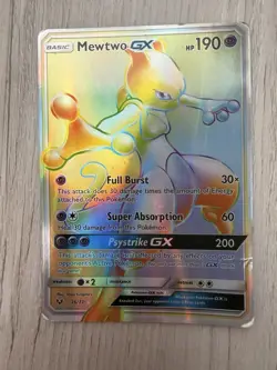 Pokemon Mewtwo GX TCG 76/73 Shining Legends Rainbow Secret Rare Card - Image 1