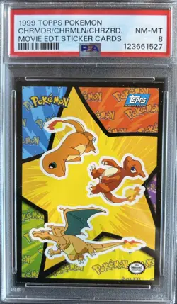 1999 Topps Pokemon Charmander Charmeleon Charizard Movie Sticker - PSA 8 - Image 1