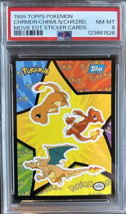 1999 Topps Pokemon Charmander Charmeleon Charizard Movie Sticker - PSA 8 - Image 3