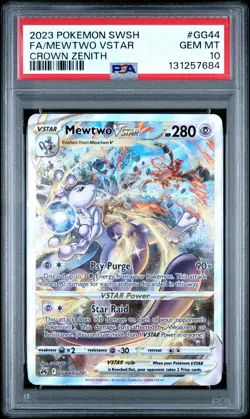 2023 POKEMON SWORD & SHIELD CROWN ZENITH #GG44 FULL ART/MEWTWO VSTAR PSA 10 - Image 1