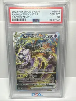 2023 POKEMON SWORD & SHIELD CROWN ZENITH #GG44 FULL ART/MEWTWO VSTAR PSA 10 - Image 1