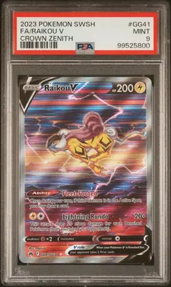 PSA 9 MINT Raikou V GG41/GG70 Crown Zenith Galarian Gallery Alt ART Pokemon Card - Image 1