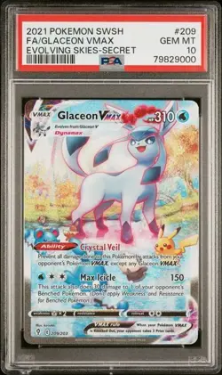 Glaceon Vmax 209/203 Pokemon 2021 SWSH Evolving Skies Secret Rare Alt Art PSA 10 - Image 1