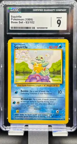 1999 Pokemon Base Set Unlimited Common Squirtle 63/102 CGC 9 Mint Nintendo - Image 1