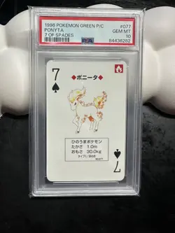 1996 POKEMON GREEN VERSION PLAYING CARDS 7 OF SPADES #077 PONYTA PSA 10 - Image 1