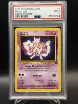 Pokemon TCG Mewtwo #3 Black Star Movie Promo Card PSA 9 with Stamp - Image 1