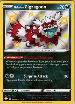 Galarian Zigzagoon SV078/SV122 Shining Fates Shiny Holo Pokemon TCG NM - Image 1